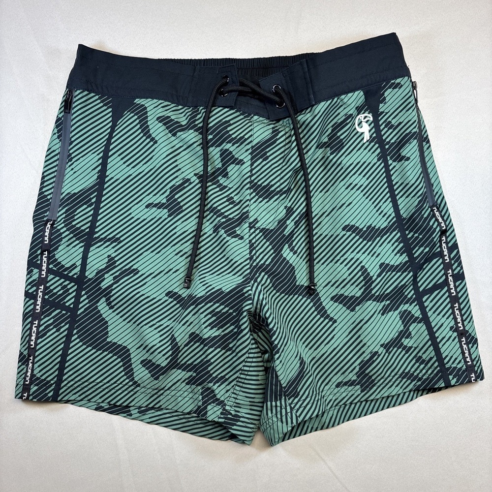 Tucann Swim Shorts Men Large Green Camo Lined 5" Inseam Quick Dry